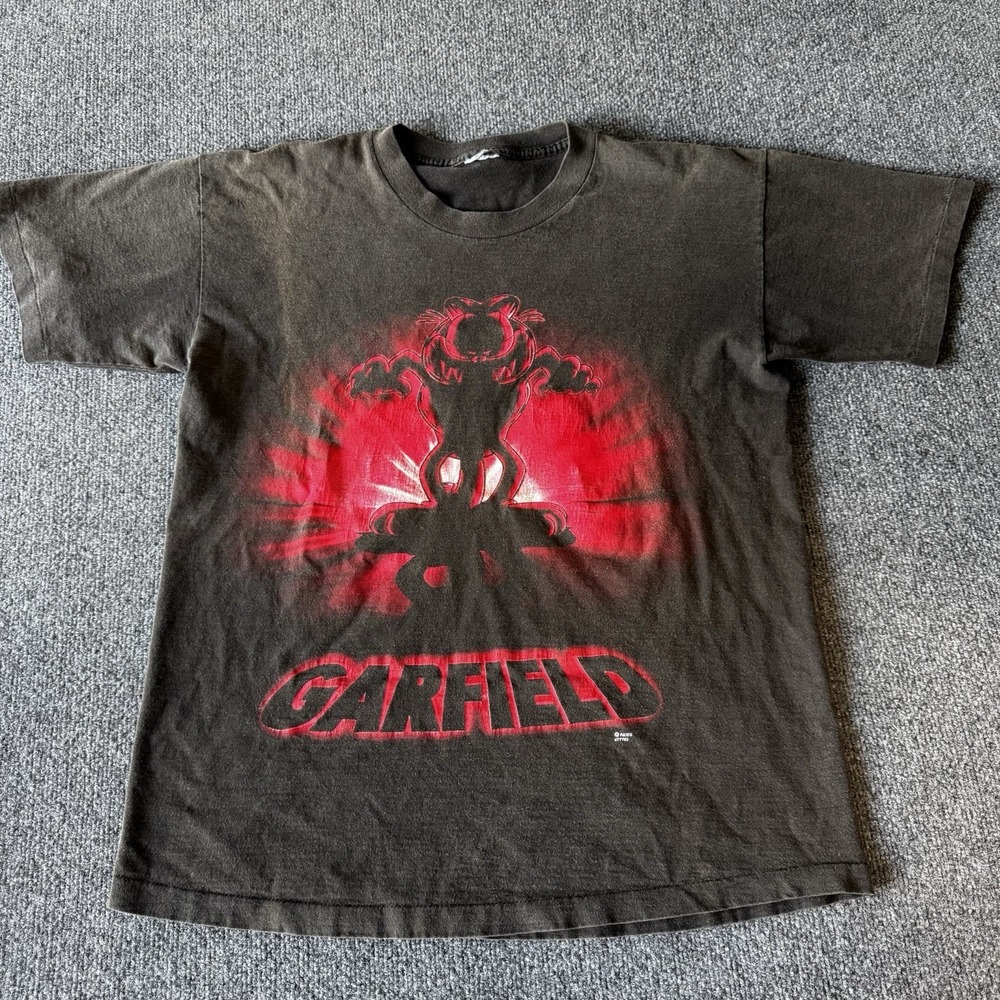 Vintage Garfield Shadow Scary Shirt 1990s Large Double Sided AOP Distressed